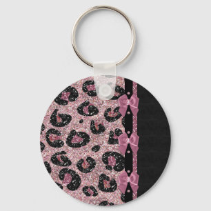 RAB Rockabilly Pink Leopard Print Ribbon Bows Sleutelhanger