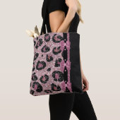 RAB Rockabilly Pink Leopard Print Ribbon Bows Tote Bag (Dichtbij)