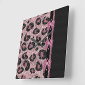 RAB Rockabilly Pink Leopard Print Ribbon Bows Vierkante Klok (Hoek)