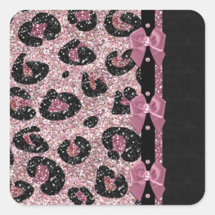 RAB Rockabilly Pink Leopard Print Ribbon Bows Vierkante Sticker