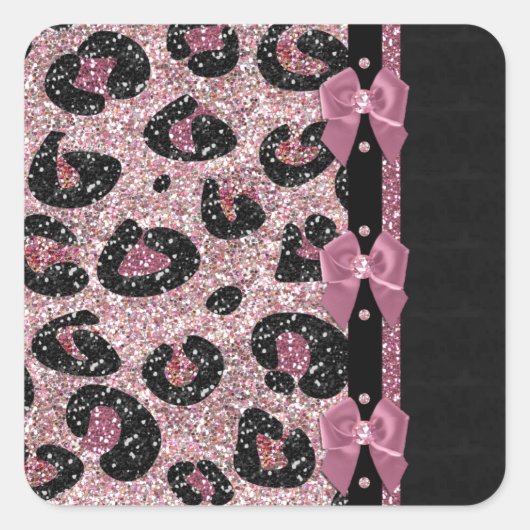 RAB Rockabilly Pink Leopard Print Ribbon Bows Vierkante Sticker (Voorkant)