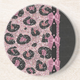 RAB Rockabilly Pink Leopard Print Ribbon Bows Zandsteen Onderzetter