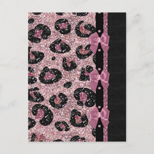 RAB Rockabilly Roze Luipaardprint Lint Bogen Briefkaart (Voorkant)