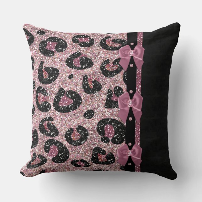RAB Rockabilly Roze Luipaardprint Lint Bogen Kussen (Voorkant)