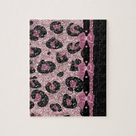 RAB Rockabilly Roze Luipaardprint Lint Bogen Legpuzzel (Verticaal)