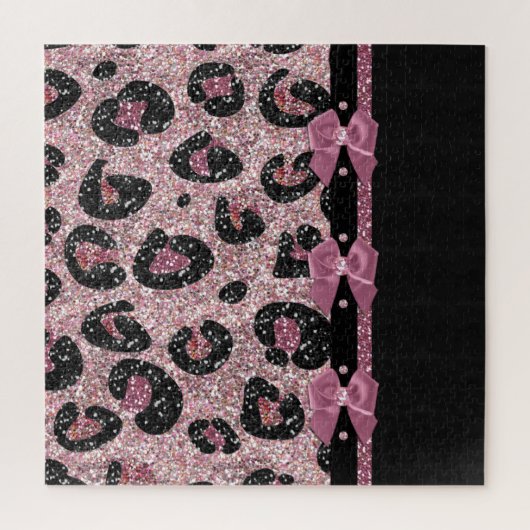 RAB Rockabilly Roze Luipaardprint Lint Bogen Legpuzzel (Verticaal)