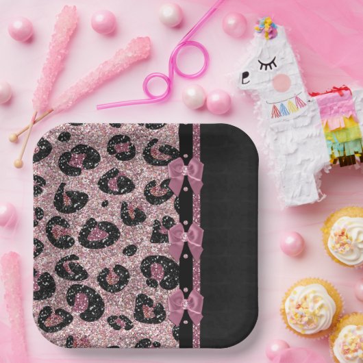 RAB Rockabilly Roze Luipaardprint Lint Bogen Papieren Bordje (Feest)