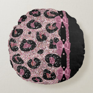 RAB Rockabilly Roze Luipaardprint Lint Bogen Rond Kussen