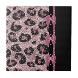 RAB Rockabilly Roze Luipaardprint Lint Bogen Tegeltje