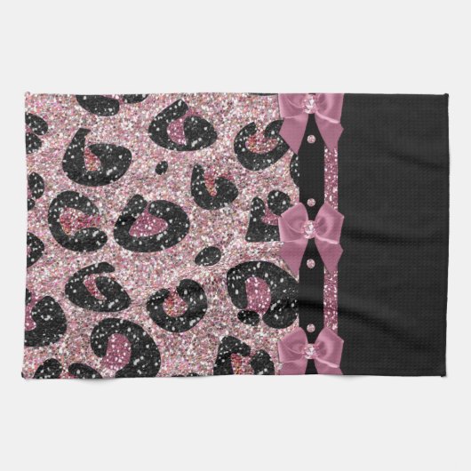 RAB Rockabilly Roze Luipaardprint Lint Bogen Theedoek (Horizontaal)