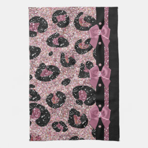 RAB Rockabilly Roze Luipaardprint Lint Boog Handdo Theedoek
