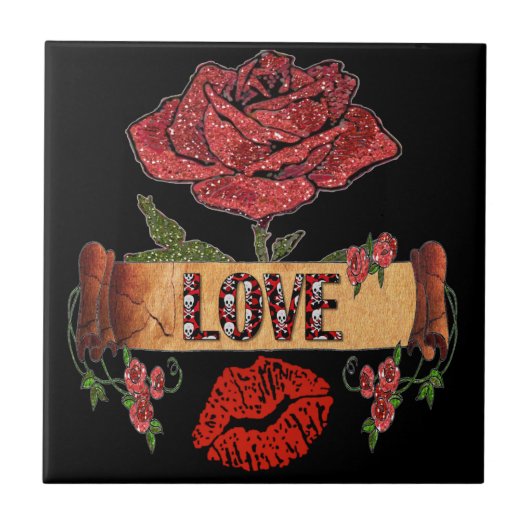 RAB Rockabilly Rozen, Liefde & Lippenstift Tegeltje (Voorkant)