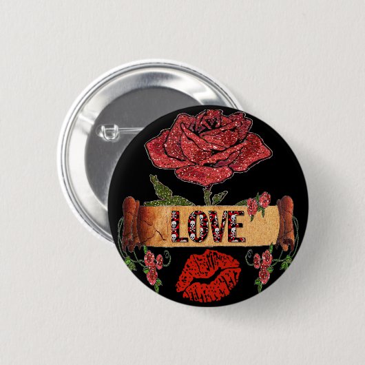 RAB Rockabilly Rozen, Love & Lipstick Ronde Button 5,7 Cm (Voorkant /achterkant)