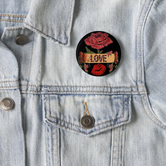 RAB Rockabilly Rozen, Love & Lipstick Ronde Button 5,7 Cm (In situ)