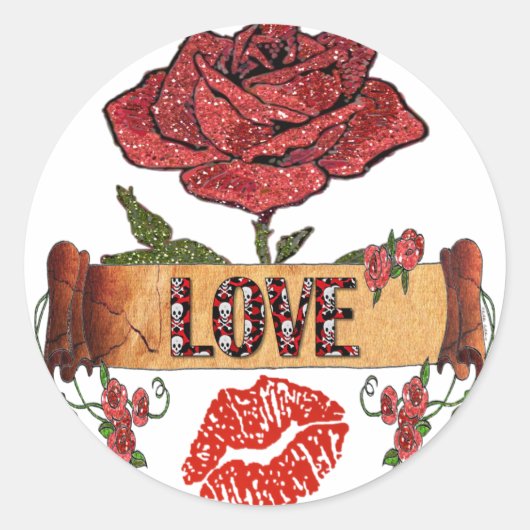 RAB Rockabilly Rozen, Love & Lipstick Ronde Sticker (Voorkant)