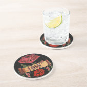 RAB Rockabilly Rozen, Love & Lipstick Zandsteen Onderzetter (Zijkant)