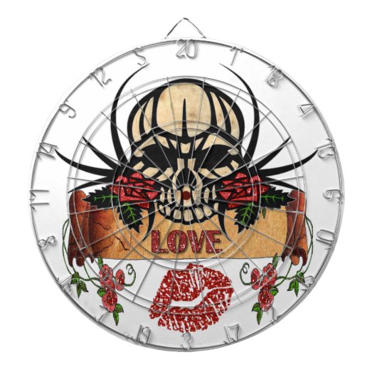RAB Rockabilly Schedel Rozen Liefde Lippenstift Dartbord (Voorkant)