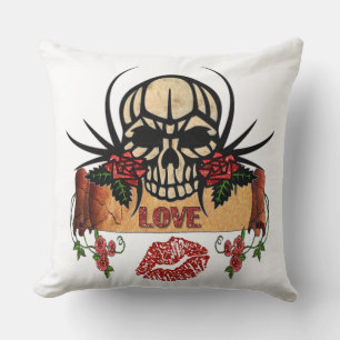 RAB Rockabilly Schedel Rozen Liefde Lippenstift Kussen