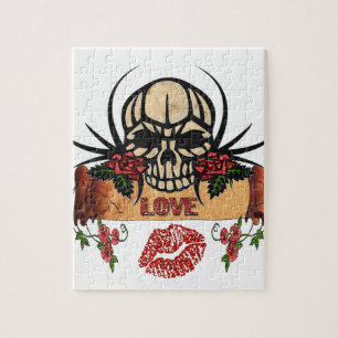RAB Rockabilly Schedel Rozen Liefde Lippenstift Legpuzzel