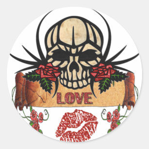 RAB Rockabilly Schedel Rozen Liefde Lippenstift Ronde Sticker