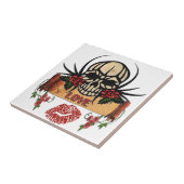 RAB Rockabilly Schedel Rozen Liefde Lippenstift Tegeltje (Zijkant)