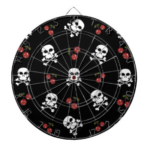 RAB Rockabilly Schedels en Kersen op Zwart Dartbord