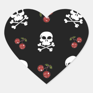 RAB Rockabilly Schedels en Kersen op Zwart Hart Sticker