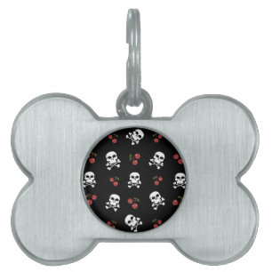 RAB Rockabilly Schedels en Kersen op Zwart Huisdieren Naamplaatje