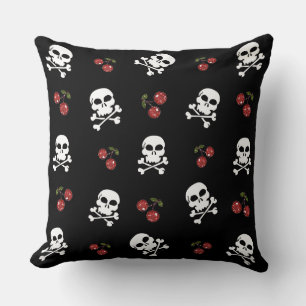 RAB Rockabilly Schedels en Kersen op Zwart Kussen