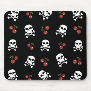 RAB Rockabilly Schedels en Kersen op Zwart Muismat