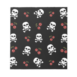 RAB Rockabilly Schedels en Kersen op Zwart Notitieblok