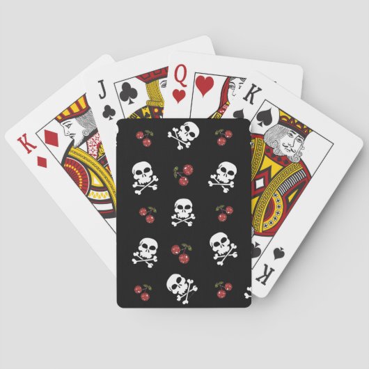RAB Rockabilly Schedels en Kersen op Zwart Pokerkaarten (Achterkant)