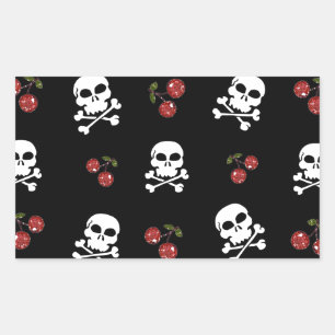 RAB Rockabilly Schedels en Kersen op Zwart Rechthoekige Sticker