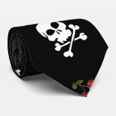 RAB Rockabilly Schedels en Kersen Op Zwart Stropdas (Opgerold)