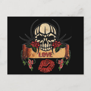 RAB Rockabilly Skull Rozen Love Lipstick Briefkaart