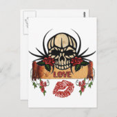 RAB Rockabilly Skull Rozen Love Lipstick Briefkaart (Voorkant / Achterkant)
