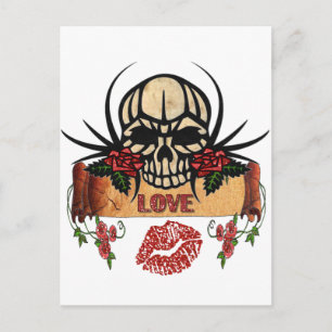 RAB Rockabilly Skull Rozen Love Lipstick Briefkaart