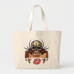 RAB Rockabilly Skull Rozen Love Lipstick Grote Tote Bag
