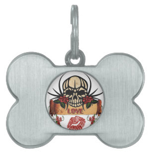RAB Rockabilly Skull Rozen Love Lipstick Huisdieren Naamplaatje