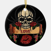 RAB Rockabilly Skull Rozen Love Lipstick Keramisch Ornament (Voorkant)