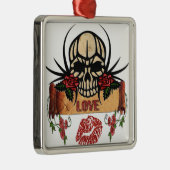 RAB Rockabilly Skull Rozen Love Lipstick Metalen Ornament (Rechts)