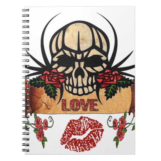 RAB Rockabilly Skull Rozen Love Lipstick Notitieboek (Voorkant)