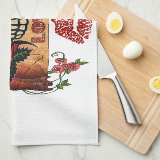 RAB Rockabilly Skull Rozen Love Lipstick Theedoek (Quarter Fold)