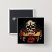 RAB Rockabilly Skull Rozen Love Lipstick Vierkante Button 5,1 Cm (Voorkant /achterkant)