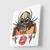 RAB Rockabilly Skull Rozen Love Lipstick Vierkante Klok (Hoek)
