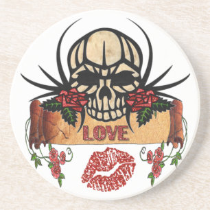 RAB Rockabilly Skull Rozen Love Lipstick Zandsteen Onderzetter