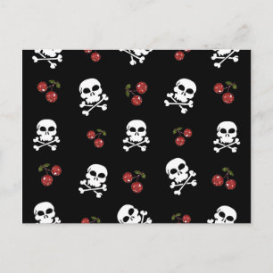 RAB Rockabilly Skulls en Cherries op zwart Briefkaart