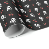 RAB Rockabilly Skulls en Cherries op zwart Cadeaupapier (Rol Hoek)