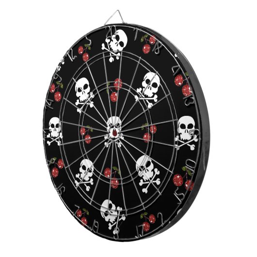 RAB Rockabilly Skulls en Cherries op zwart Dartbord (Voorkant Rechts)