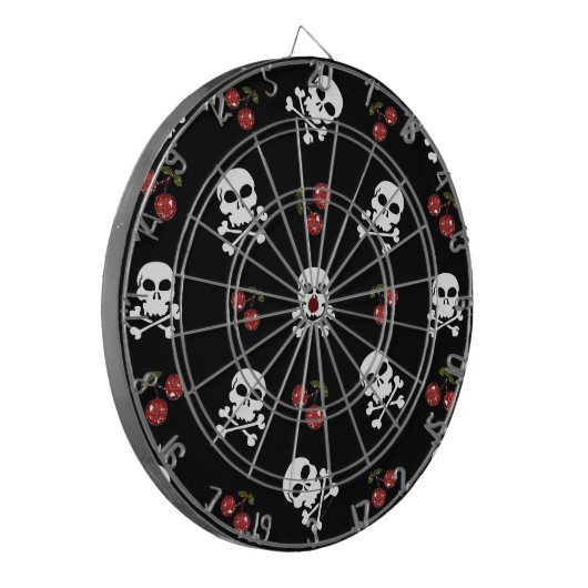 RAB Rockabilly Skulls en Cherries op zwart Dartbord (Voorkant Links)